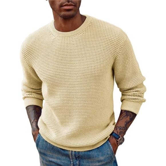 Other - Mens Crewneck Pullover Sweater Waffle Textured Long Sleeve